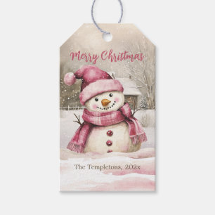 Etiqueta Para Presente Natais vintages Rosa Snowman