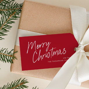 Etiqueta Para Presente Natal Alegre Letra Simples Moderna Vermelha