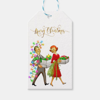 Etiqueta Para Presente Natal Antigo Casal dos Anos 50 Feliz Natal