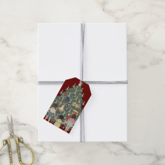 Etiqueta Para Presente Natal Antigo Crianças ao Redor de uma Árvore Decor