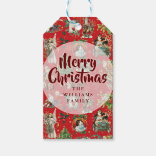 Etiqueta Para Presente Natal Antigo Feliz Família Nome Vermelho Festivo