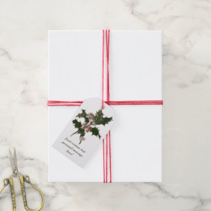 Etiqueta Para Presente Natal Antigo, Planta de Azevinho Verde com Frutas