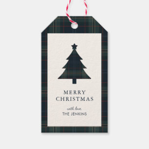 Etiqueta Para Presente Natal azul e Xadrez verde do Marinho Elegante