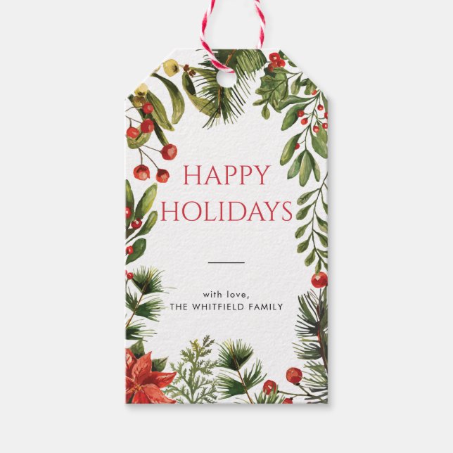 Etiqueta Para Presente Natal Berries Greenery Botânico (Frente)