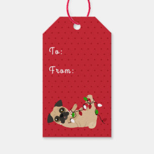 Etiqueta Para Presente Natal bonito do Pug do elogio do feriado