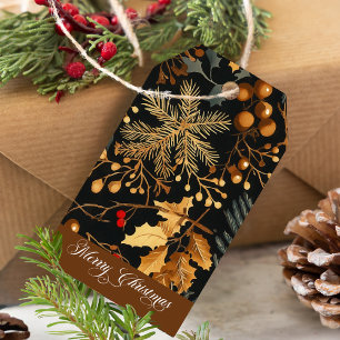 Etiqueta Para Presente Natal Botânico de Inverno Elegante Corporativo
