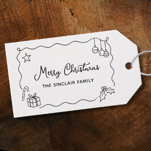 Etiqueta Para Presente Natal Caprichoso Desenho à Mão Rabisco Minimalista
