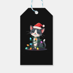 Etiqueta Para Presente Natal Cat Tuxedo Black cat xmas light gatinho c