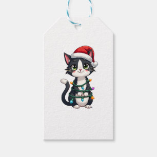 Etiqueta Para Presente Natal Cat Tuxedo Black cat xmas light gatinho c