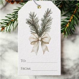 Etiqueta Para Presente Natal Chic Rústico com Galho de Pinheiro e Laço Fl