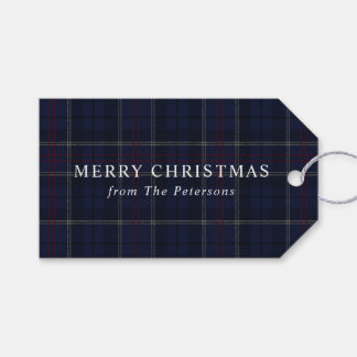 Etiqueta Para Presente Natal Clássico Vintage Azul Marinho Xadrez