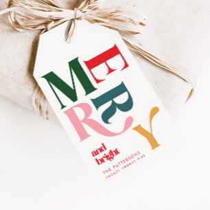Etiqueta Para Presente Natal Colorido e Alegre com Estilo Retro
