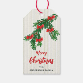 Etiqueta Para Presente Natal com Arco Vermelho de Vegetação em Aquarela F