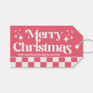 Etiqueta Para Presente Natal Cor-de-Rosa Retrô Xadrez Feriado