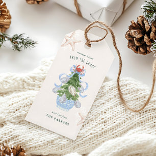 Etiqueta Para Presente Natal costeiro Chinoiserie Arco Azul