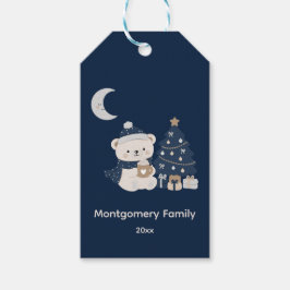 Etiqueta Para Presente Natal Customizado Meia-Noite | Azul Marinho, Prata