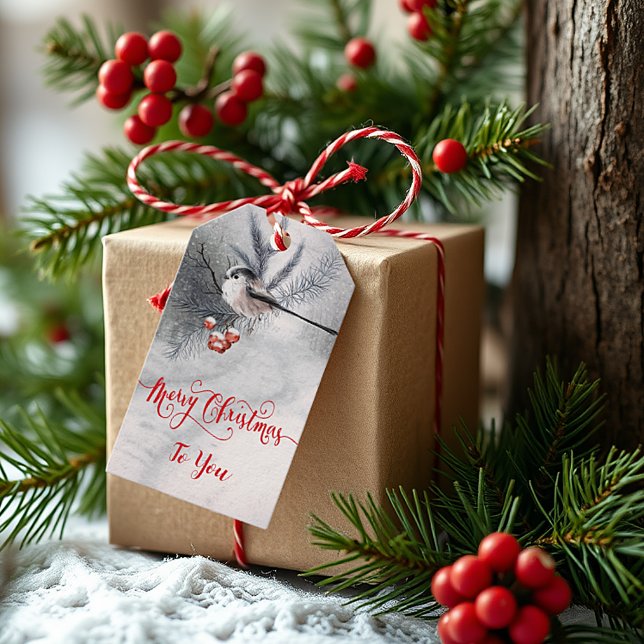 Etiqueta Para Presente Natal da Doce Ave de Inverno (Criador carregado)