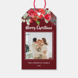 Etiqueta Para Presente Natal da Família Floral Elegante Burgundy
