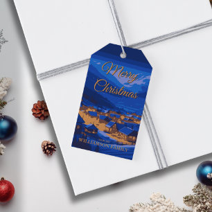 Etiqueta Para Presente Natal da vila de inverno Dourada