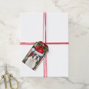 Etiqueta Para Presente Natal da Xadrez de Boston Terrier Dog
