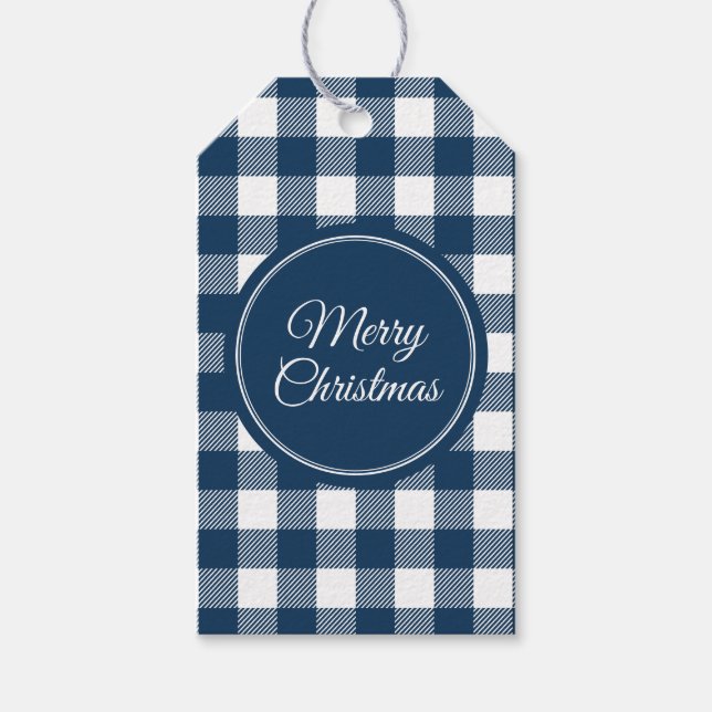 Etiqueta Para Presente Natal da Xadrez marinho Blue Buffalo (Frente)