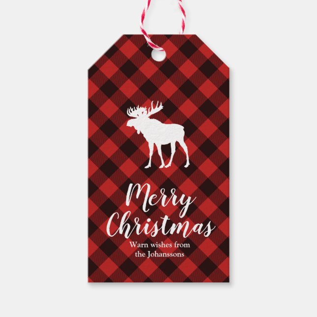 Etiqueta Para Presente Natal da Xadrez Negra e Verde (Frente)