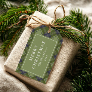 Etiqueta Para Presente Natal da Xadrez Verde Simples Clássica