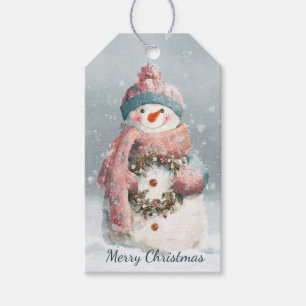 Etiqueta Para Presente Natal de Boneco de Neve Pastel Aconchegante
