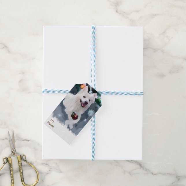 Etiqueta Para Presente Natal de Cão Eskimo Americano (Com cordão)