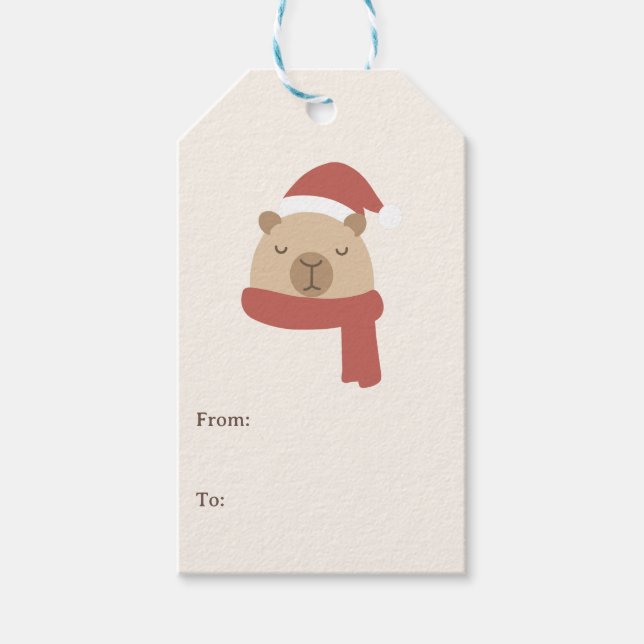 Etiqueta Para Presente Natal de Capivara Aconchegante (Frente)