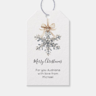 Etiqueta Para Presente Natal de Laço Creme Floco de Neve Prateado