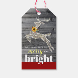 Etiqueta Para Presente Natal de madeira rústico do girassol da rena