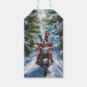 Etiqueta Para Presente Natal de Motocicleta em Boston Terrier