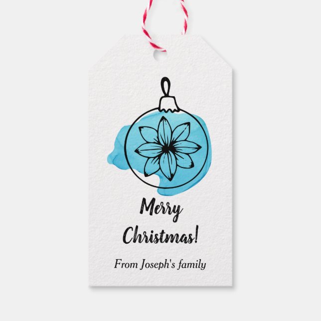 Etiqueta Para Presente Natal de ornamento azul (Verso)