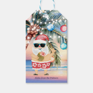 Etiqueta Para Presente Natal de Papais noeis de Palmeiras de praia tropic