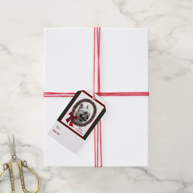 Etiqueta Para Presente Natal do Buldogue Francês (Com cordão)