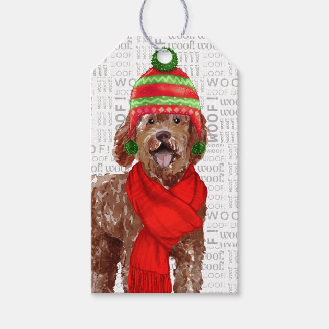 Etiqueta Para Presente Natal do Cachorro Feriado Brown Labradoodle (Frente)