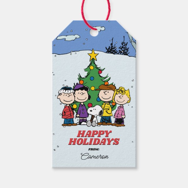 Etiqueta Para Presente Natal do Charlie Brown e Amigos (Frente)