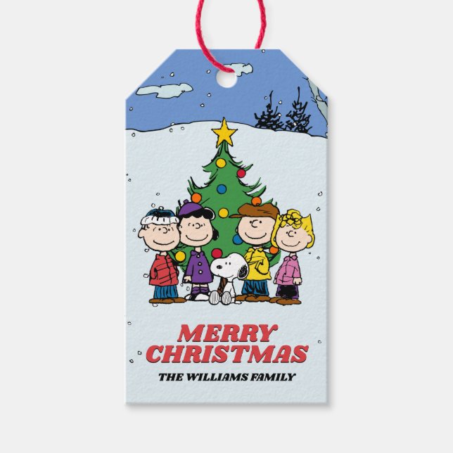 Etiqueta Para Presente Natal do Charlie Brown e Amigos (Frente)