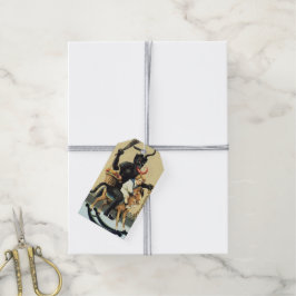 Etiqueta Para Presente Natal do Demônio Mau do Cavalo do Krampus Rocking