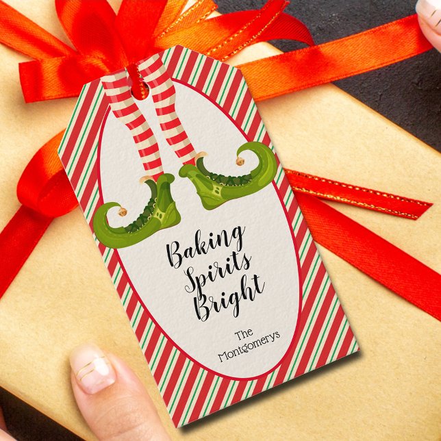 Etiqueta Para Presente Natal do Elfo  (Elf Christmas Gift Tags - Baking Spirits Bright and personalized with your name)