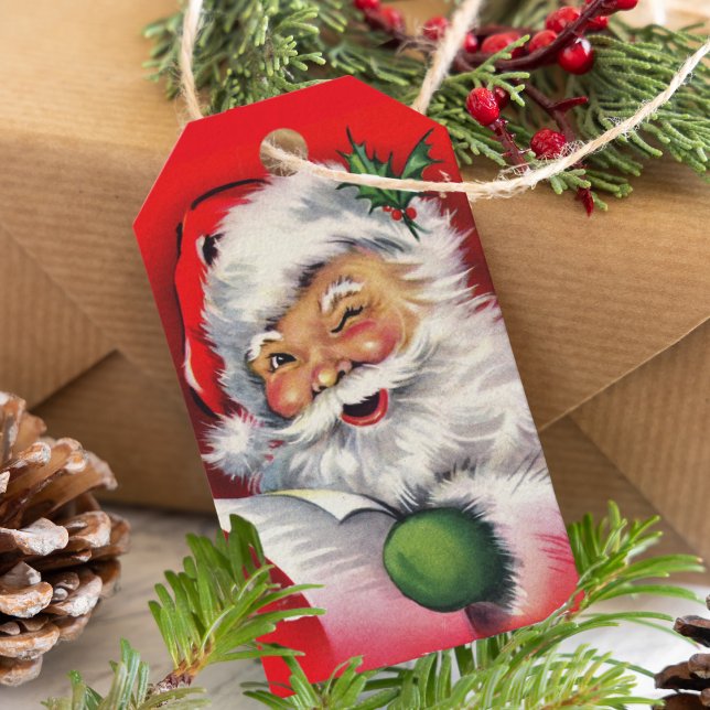 Etiqueta Para Presente Natal do Noel Winking (Retro Winking Santa Claus Christmas Gift Tags)