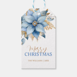Etiqueta Para Presente Natal Dourado de Poinsettia Azul
