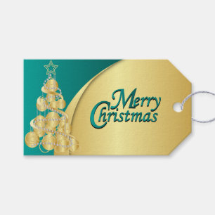 Etiqueta Para Presente Natal elegante da cerceta e do ouro