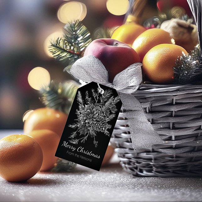 Etiqueta Para Presente Natal elegante, preto e prateado, personalizado (Criador carregado)