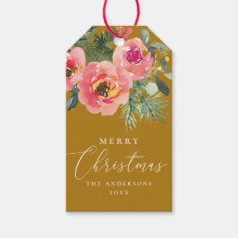 Etiqueta Para Presente Natal em Marrom Mostarda | Floral Festivo