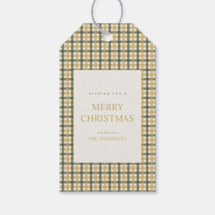Etiqueta Para Presente Natal em Xadrez Amarelo e Verde