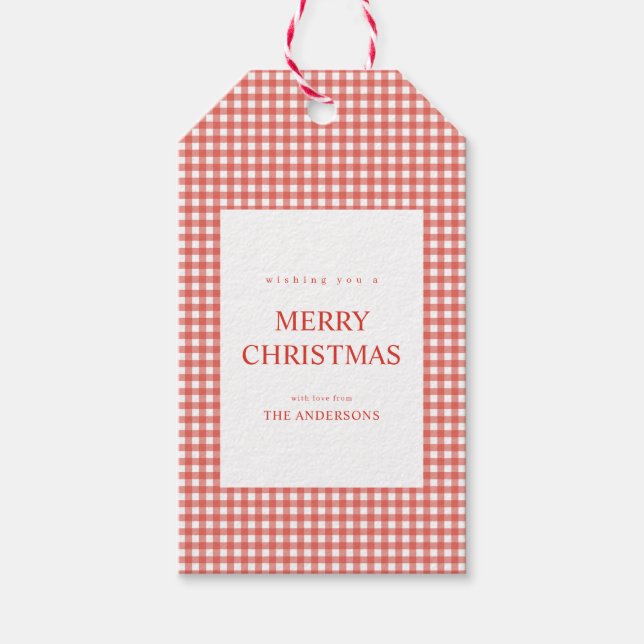 Etiqueta Para Presente Natal em Xadrez Vermelho (Frente)