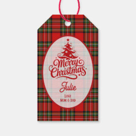 Etiqueta Para Presente Natal em Xadrez Vermelho e Verde Listrado