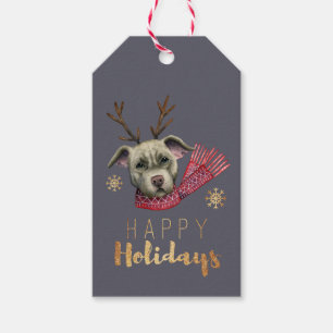 Etiqueta Para Presente Natal engraçado do cão do pitbull da rena do